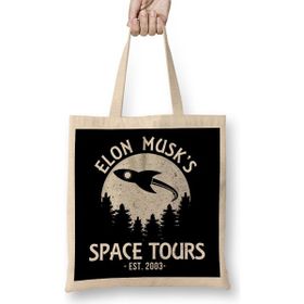 Humuts Elon Musk's Space Tours Açık Bej Uzun Saplı Bez Çanta
