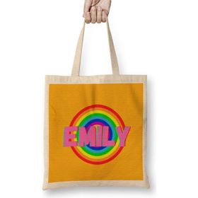 Humuts Emily-Name Personalized Custom - Vintage Retro Rainbow Style Design Gift Baby-Gift For Her Bez Kadın Günlük Çanta