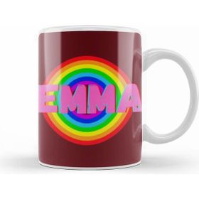 Humuts Emma Name Personalized Custom Vintage Retro Rainbow Style Design Gift Baby Gift For Her Beyaz Kupa