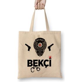 Humuts Emniyet Bekçi Açık Bej Uzun Saplı Bez Çanta
