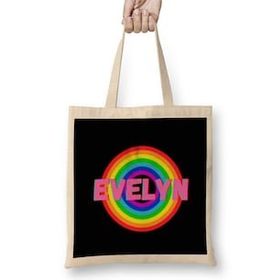 Humuts Evelyn -Name personalized Custom - vintage Retro Rainbow Style Design Gift Baby-Gift For Her Uzun Saplı Bez Çanta