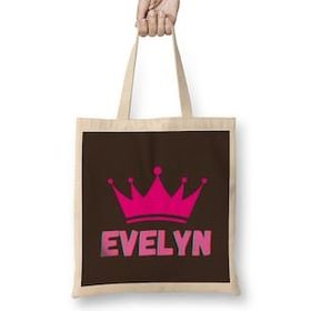 Humuts Evelyn -Name personalized Custom - vintage Retro Rainbow Style Design Gift Baby-Gift For Her Uzun Saplı Bez Çanta