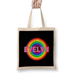 Humuts Evelyn -Name personalized Custom - vintage Retro Rainbow Style Design Gift Baby-Gift For Her Uzun Saplı Bez Çanta
