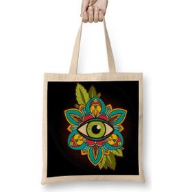 Humuts Eye Of Horus Green Eye Açık Bej Uzun Saplı Bez Çanta