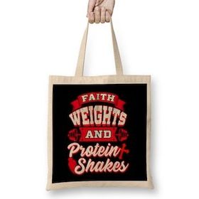 Humuts Faith Weights And Protein Shakes Religion Workout Uzun Saplı Bez Çanta