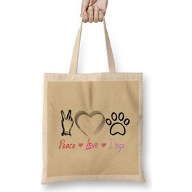 Humuts Fashion Women Peace Love Dogs Funny Summer Female Uzun Saplı Açık Bej Bez Çanta