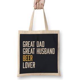 Humuts Fathers Day Great Dad Great Husband Beer Lover Bez Uzun Saplı Açık Bej Rengi Çanta