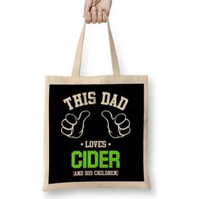 Humuts Fathers Day This Dad Loves Cider And His Children Bez Uzun Saplı Açık Bej Rengi Çanta