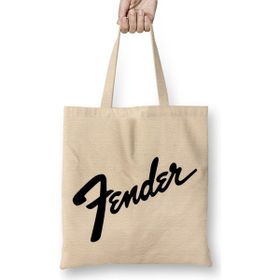Humuts Fender Music Bass Guitar Logo Açık Bej Uzun Saplı Bez Çanta