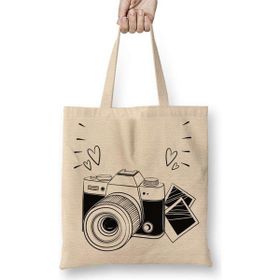 Humuts Fotografia Just Say Cheese Fotoğraf Uzun Saplı Açık Bej Bez Çanta