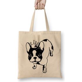 Humuts French Bulldog 04 Açık Bej Uzun Saplı Bez Çanta