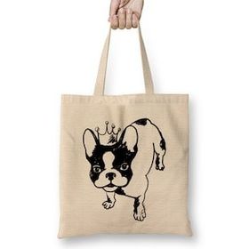 Humuts French Bulldog 04 Açık Bej Uzun Saplı Bez Çanta