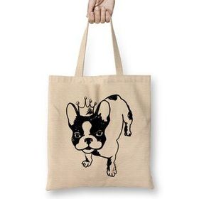 Humuts French Bulldog 04 Açık Bej Uzun Saplı Bez Çanta