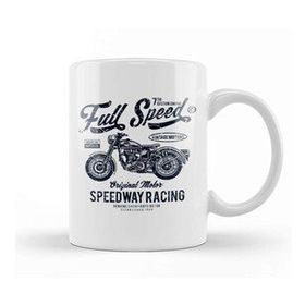Humuts Full Speed Motor Speedway Racing Motorbike Beyaz Porselen Kupa Bardak