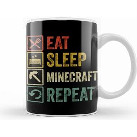 Humuts Funny Eat Sleep Minecraft Repeat Retro Vintage Beyaz Kupa