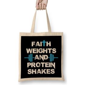 Humuts Funny Faith Weights And Protein Shakes Gym Workout Bez Kadın Günlük Çanta