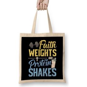 Humuts Funny Faith Weights And Protein Shakes Gym Workout Bez Kadın Günlük Çanta