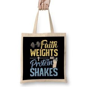 Humuts Funny Faith Weights And Protein Shakes Gym Workout Bez Kadın Günlük Çanta