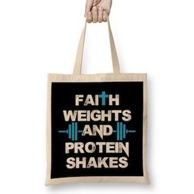 Humuts Funny Faith Weights And Protein Shakes Gym Workout Bez Kadın Günlük Çanta