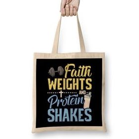Humuts Funny Faith Weights And Protein Shakes Gym Workout Bez Kadın Günlük Çanta
