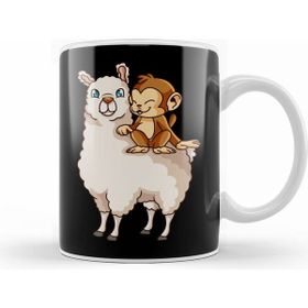 Humuts Funny Monkey Riding On Llama Cute Monkeying Around Beyaz Kupa