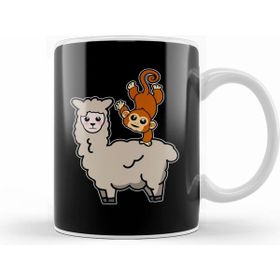 Humuts Funny Monkey Riding On Llama Cute Monkeying Around Beyaz Kupa