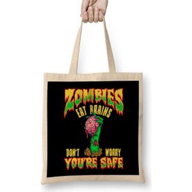 Humuts Funny Zombies Eat Brains Dont Worry Youre Safe Bez Uzun Saplı Açık Bej Rengi Çanta