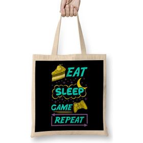 Humuts Gamer Eat Sleep Game Repeat Anime Kawaii Gaming Bez Uzun Saplı Açık Bej Rengi Çanta