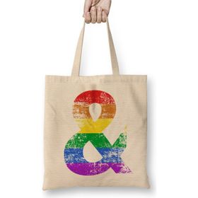 Humuts Gay Pride Rainbow Ampersand Açık Bej Uzun Saplı Bez Çanta