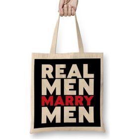 Humuts Gay Pride Real Men Marry Men Açık Bej Uzun Saplı Bez Çanta