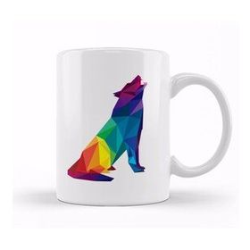 Humuts Geometric Animal Rainbow Wolf Howling Kupa Bardak