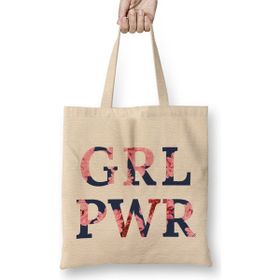 Humuts Girl Power Empowering Women Floral Background Bez Uzun Saplı Açık Bej Rengi Çanta