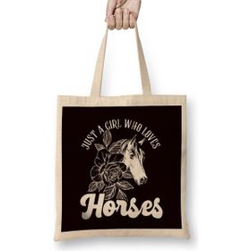 Humuts Girl Who Loves Horses Horse Head Horseshoe Equestrian Sport Bez Çanta