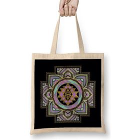 Humuts Golden Sri Yantra Sri Chakra in Pastel Lotus Uzun Saplı Açık Bej Bez Çanta