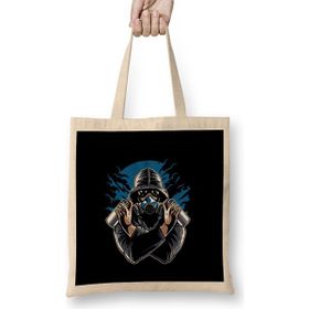 Humuts Graffiti Gas Mask Açık Bej Uzun Saplı Bez Çanta