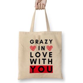 Humuts Grazy In Love Wıth You Açık Bej Uzun Saplı Bez Çanta