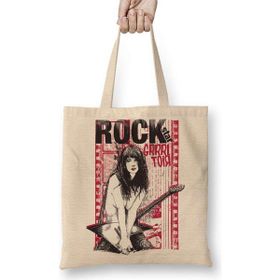 Humuts Grrrl Riot Rock Açık Bej Uzun Saplı Bez Çanta