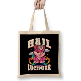 Humuts Hail Lucipurr Cat Rainbow Unicorn Kitty Satanic Uzun Saplı Bez Çanta