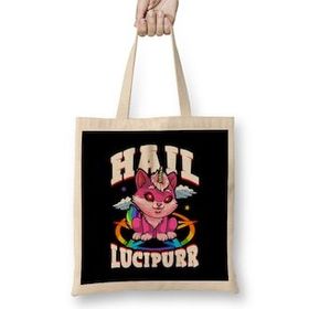 Humuts Hail Lucipurr Cat Rainbow Unicorn Kitty Satanic Uzun Saplı Bez Çanta