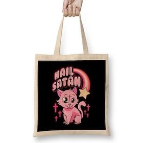 Humuts Hail Satan Cat Cute Rainbow Kitty Heavy Metal Pun Uzun Saplı Bez Çanta
