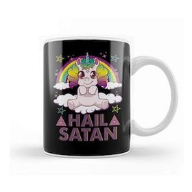 Humuts Hail Satan Unicorn Cute Rainbow Heavy Metal Pun Kupa Bardak