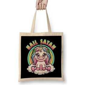 Humuts Hail Satan Unicorn Rainbow Heavy Metal Satanic Pun Uzun Saplı Bez Çanta