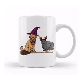 Humuts Halloween Dog Cat Witch Animal Friends Kupa Bardak