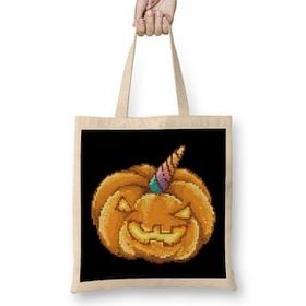 Humuts Halloween Jack O Lantern Unicorn Pixel Art Bez Kadın Günlük Çanta
