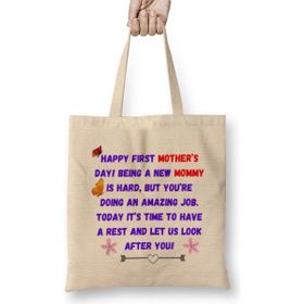 Humuts Happy Mothers Day 2021 Açık Bej Uzun Saplı Bez Çanta