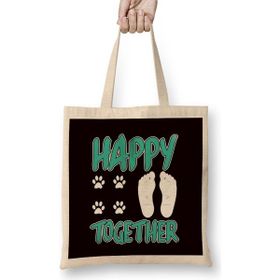 Humuts Happy Together Human Dog Owner Puppy Lover Animal Fans Bez Uzun Saplı Açık Bej Rengi Çanta