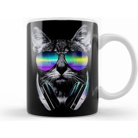 Humuts Havalı Dj Cool Kedi Beyaz Porselen Kupa Bardak