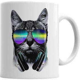 Humuts Havalı Dj Cool Kedi Beyaz Porselen Kupa Bardak