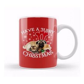 Humuts Have a Furry Christmas Dog and Cats Beyaz Porselen Kupa Bardak