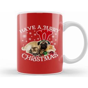 Humuts Have a Furry Christmas Dog and Cats Beyaz Porselen Kupa Bardak